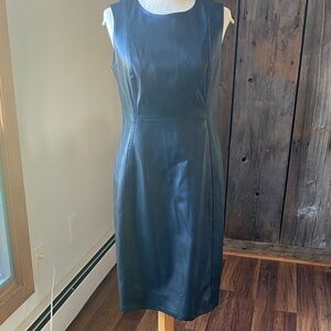 Calvin Klein faux leather sleeveless Black dress Sz 6 with lining, scoop neck